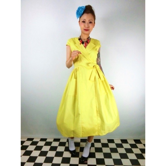 nwot collectif rockabilly yellow dress size 6 s - Picture 4 of 7